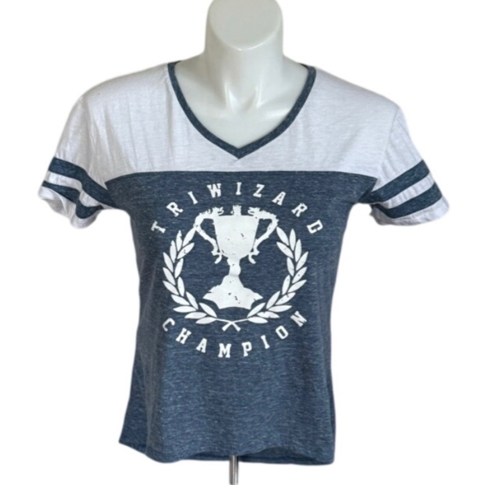 Harry Potter Triwizard Champion Graphic Tee V-Neck Blue White XL